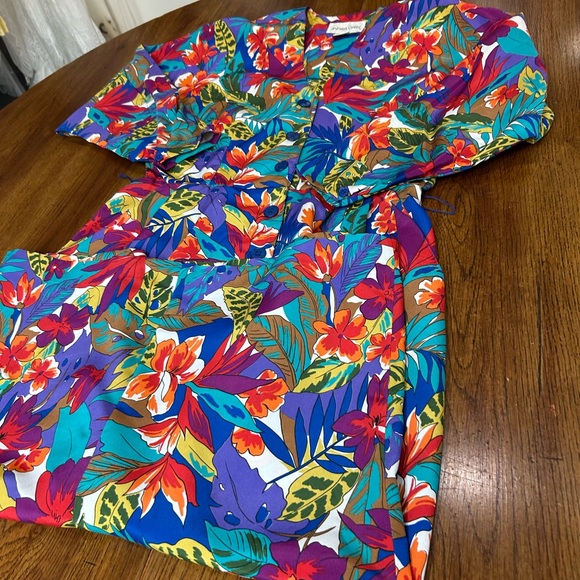Andrea Gayle Tropical Floral Vintage Dress Size 10 Vintage 80s/90s Floral Dress - Picture 13 of 14